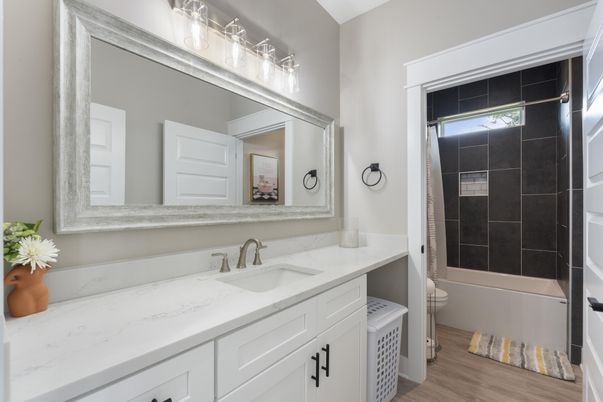 Bathroom, Dual Sink Vanities, Interior, Wood Texture Flooring