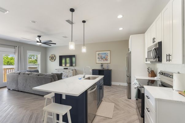 Interior, Kitchen, Pendant Lights, Recessed Lighting, Wood Texture Flooring