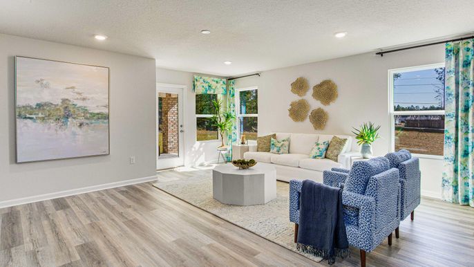Interior, Living room, Recessed Lighting, Wood Texture Flooring