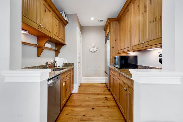 Interior, Kitchen, Recessed Lighting, Wood Texture Flooring
