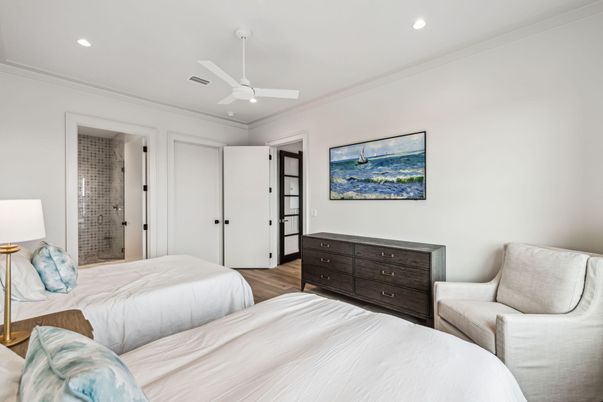 Bedroom, Interior, Recessed Lighting, Wood Texture Flooring