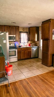 Interior, Kitchen, Stainless Steel Appliances, Wood Texture Flooring