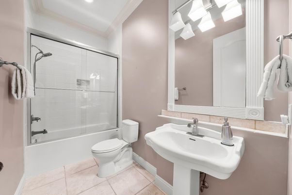Bathroom, Glass Shower, Interior, Recessed Lighting