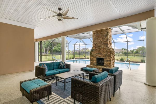 Fireplace, Glass Ceilings, Interior, Living room, Pool, Recessed Lighting, Sun Room