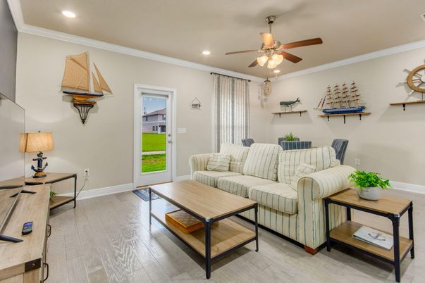 Interior, Living room, Recessed Lighting, Wood Texture Flooring