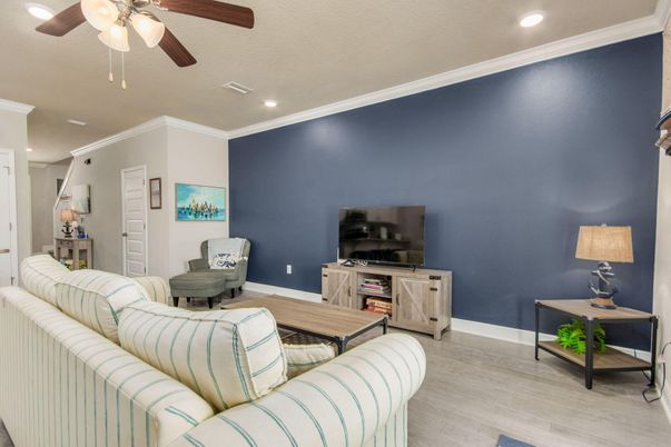 Interior, Living room, Recessed Lighting, Wood Texture Flooring