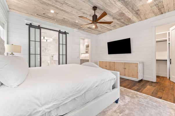 Bedroom, Interior, Recessed Lighting, Wooden Ceilings, Wood Texture Flooring