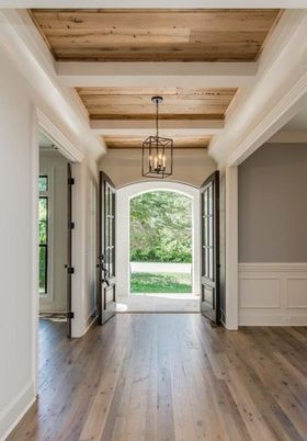 Empty room, Interior, Pendant Lights, Wooden Beams, Wooden Ceilings, Wood Texture Flooring