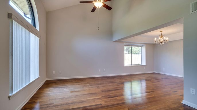 Chandelier, Empty room, Interior, Wood Texture Flooring