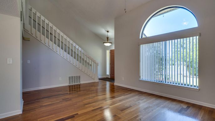 Empty room, Interior, Pendant Lights, Wood Texture Flooring