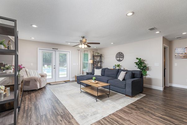 Interior, Living room, Recessed Lighting, Wood Texture Flooring