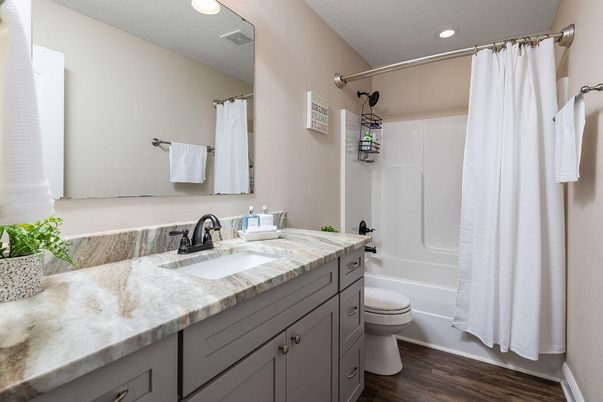 Bathroom, Interior, Recessed Lighting, Wood Texture Flooring