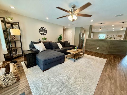 Interior, Kitchen, Living room, Pendant Lights, Recessed Lighting, Wood Texture Flooring