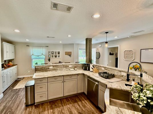Interior, Kitchen, Pendant Lights, Recessed Lighting, Wood Texture Flooring