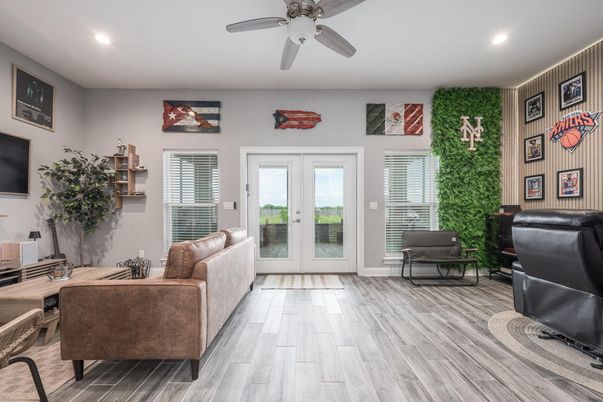 Interior, Living room, Recessed Lighting, Wood Texture Flooring