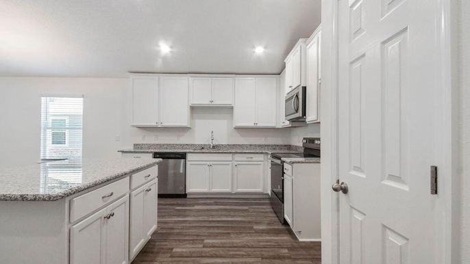Interior, Kitchen, Recessed Lighting, Wood Texture Flooring