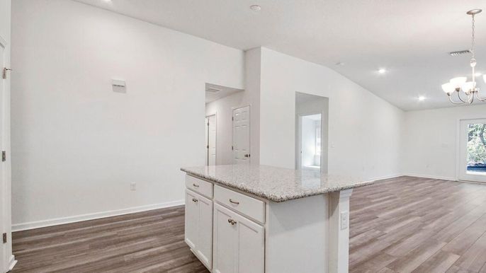 Chandelier, Empty room, Interior, Recessed Lighting, Wood Texture Flooring