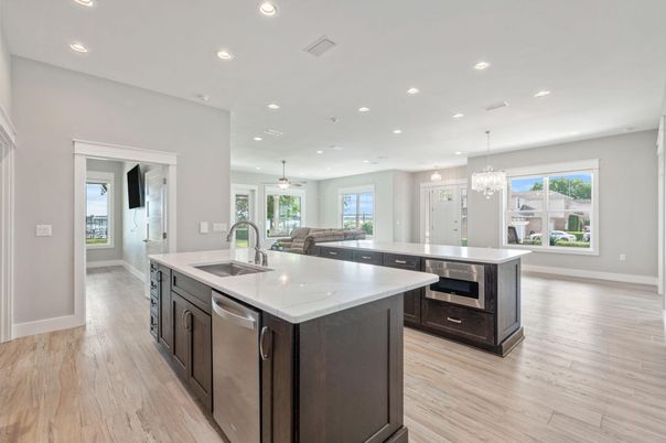 Chandelier, Interior, Kitchen, Recessed Lighting, Wood Texture Flooring