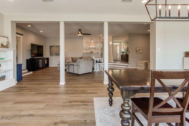 Interior, Living room, Pendant Lights, Recessed Lighting, Wood Texture Flooring