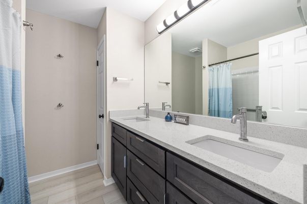 Bathroom, Dual Sink Vanities, Interior, Wood Texture Flooring