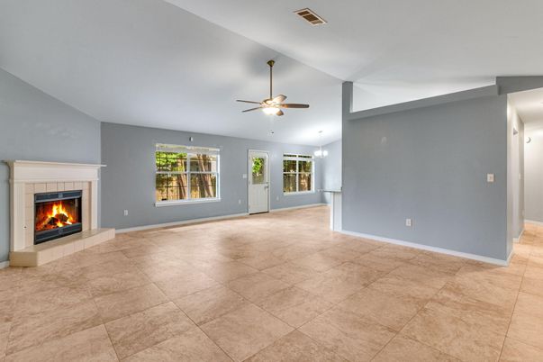 Empty room, Fireplace, Interior, Pendant Lights
