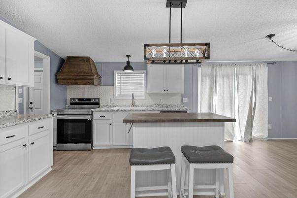 Interior, Kitchen, Pendant Lights, Stainless Steel Appliances, Wood Texture Flooring