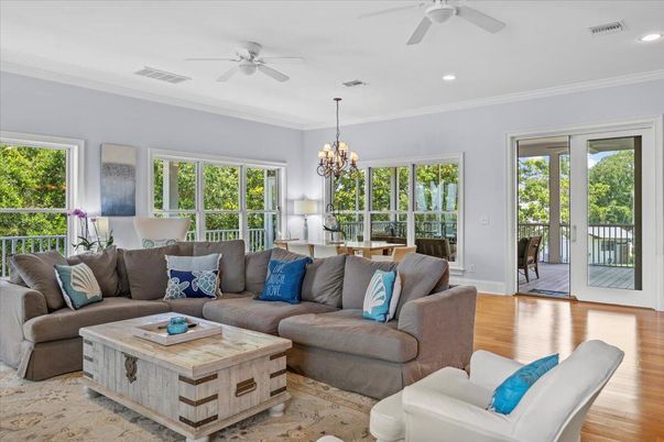 Chandelier, Dining room, Interior, Living room, Recessed Lighting, Wood Texture Flooring