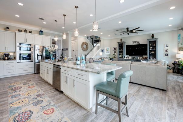 Interior, Kitchen, Living room, Pendant Lights, Recessed Lighting, Stainless Steel Appliances, Wood Texture Flooring