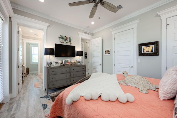 Bedroom, Interior, Recessed Lighting, Wood Texture Flooring