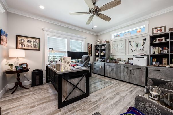 Home Office, Interior, Recessed Lighting, Wood Texture Flooring