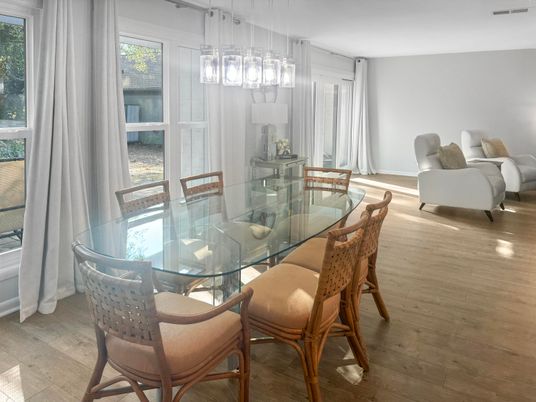 Dining room, Interior, Pendant Lights, Wood Texture Flooring