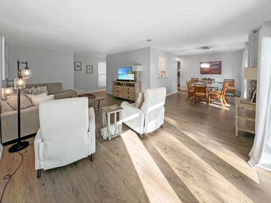 Dining room, Interior, Living room, Pendant Lights, Wood Texture Flooring