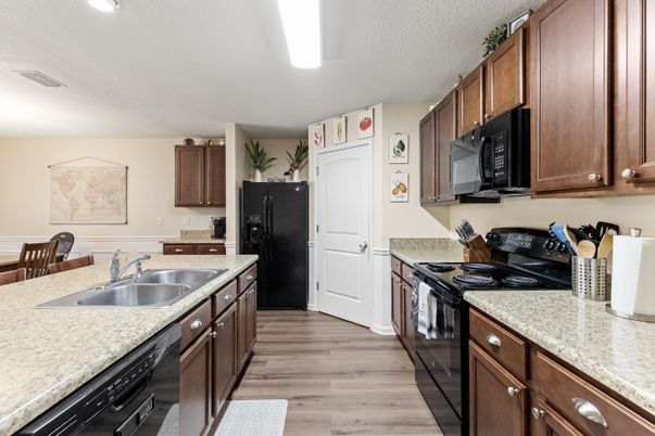 Interior, Kitchen, Recessed Lighting, Wood Texture Flooring