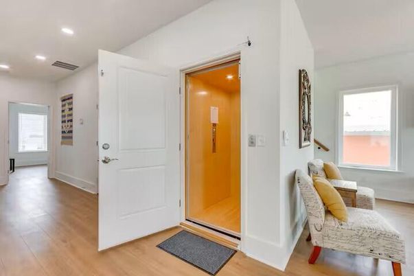 Elevator, Interior, Recessed Lighting, Wood Texture Flooring, Wooden Walls