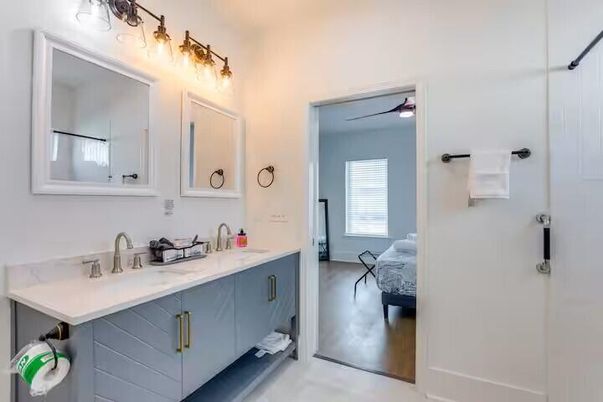 Bathroom, Dual Sink Vanities, Interior, Wood Texture Flooring