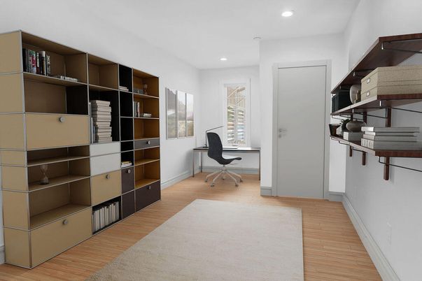 Home Office, Interior, Recessed Lighting, Wood Texture Flooring