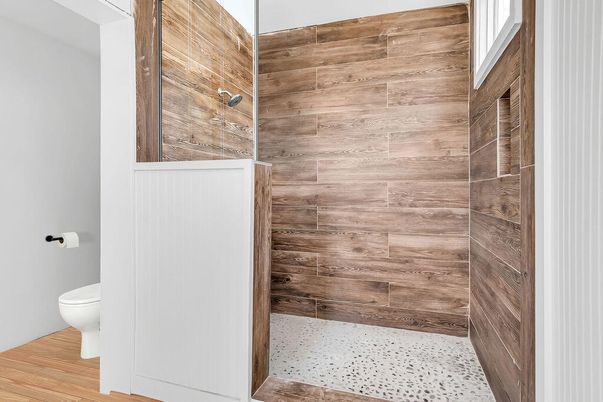 Bathroom, Interior, Wood Texture Flooring, Wooden Walls