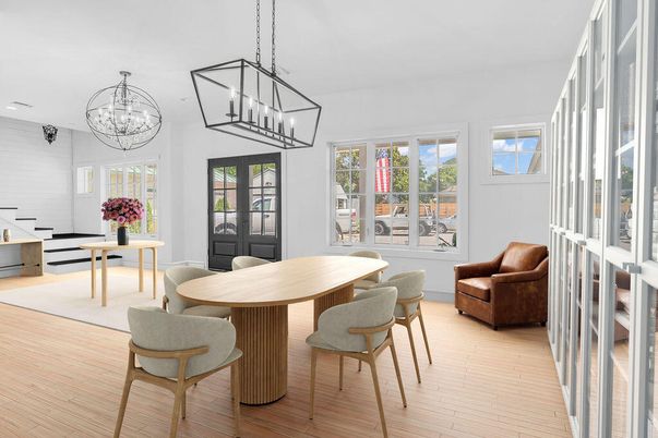 Chandelier, Dining room, Interior, Pendant Lights, Wood Texture Flooring