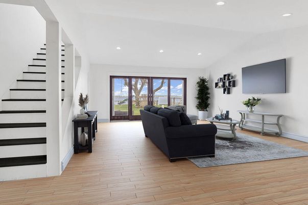 Interior, Living room, Recessed Lighting, Wood Texture Flooring