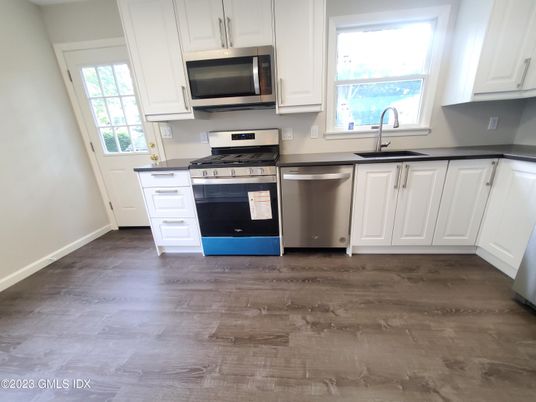 Interior, Kitchen, Stainless Steel Appliances, Wood Texture Flooring