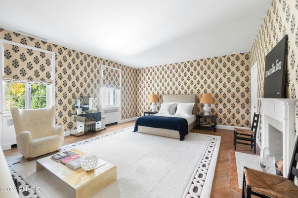 Bedroom, Fireplace, Interior, Wood Texture Flooring