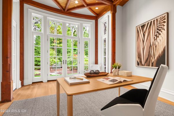 Home Office, Interior, Recessed Lighting, Wooden Beams, Wooden Ceilings, Wood Texture Flooring