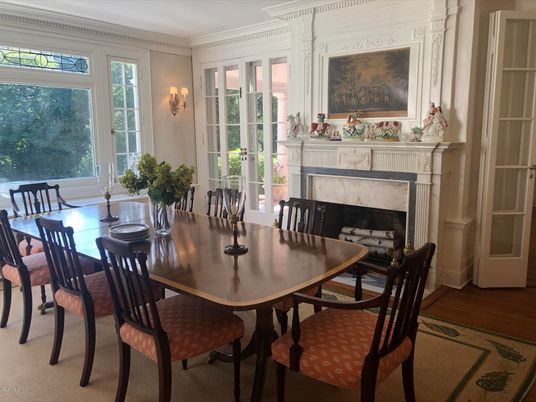 Dining room, Fireplace, Interior, Wood Texture Flooring