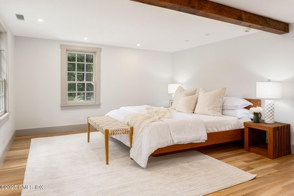 Bedroom, Interior, Recessed Lighting, Wooden Beams, Wood Texture Flooring
