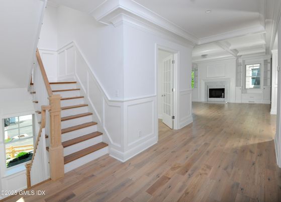 Empty room, Fireplace, Interior, Recessed Lighting, Wood Texture Flooring