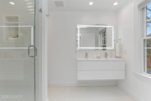 Bathroom, Glass Shower, Interior, Recessed Lighting