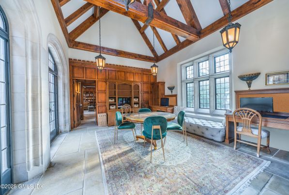 Home Office, Interior, Pendant Lights, Wooden Beams
