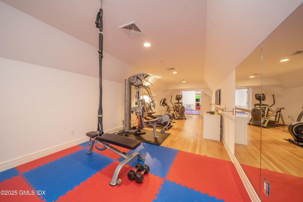 Fitness Equipment, Interior, Recessed Lighting, Wood Texture Flooring
