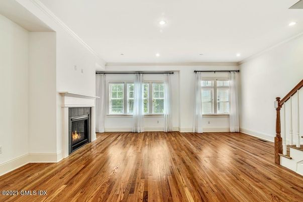 Empty room, Fireplace, Interior, Recessed Lighting, Wood Texture Flooring