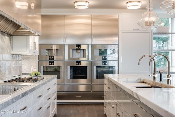 Interior, Kitchen, Pendant Lights, Stainless Steel Appliances, Wood Texture Flooring